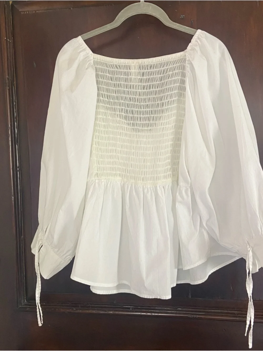 Anthropologie White Smocked Peplum Blouse